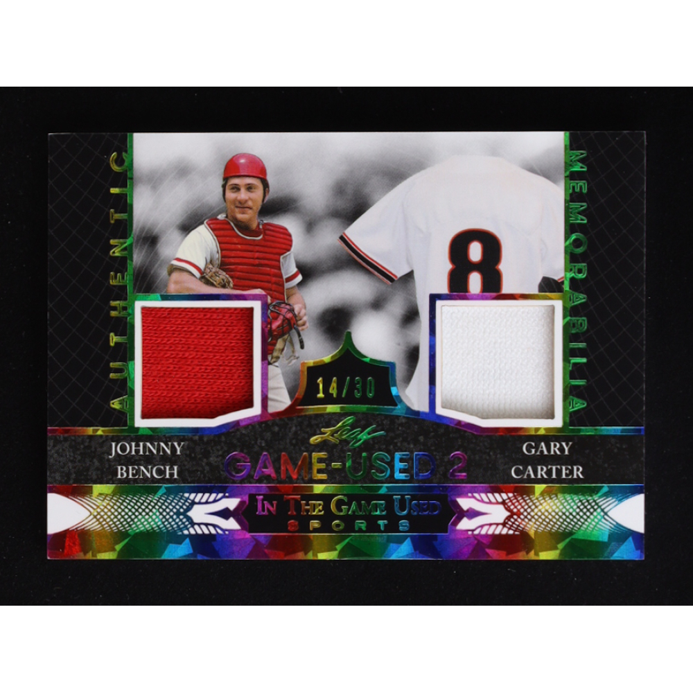 Johnny Bench / Gary Carter 2024 Leaf ITG Used Game-Used 2 Crystal Rainbow #IG212 #14/30 at PristineAuction.com