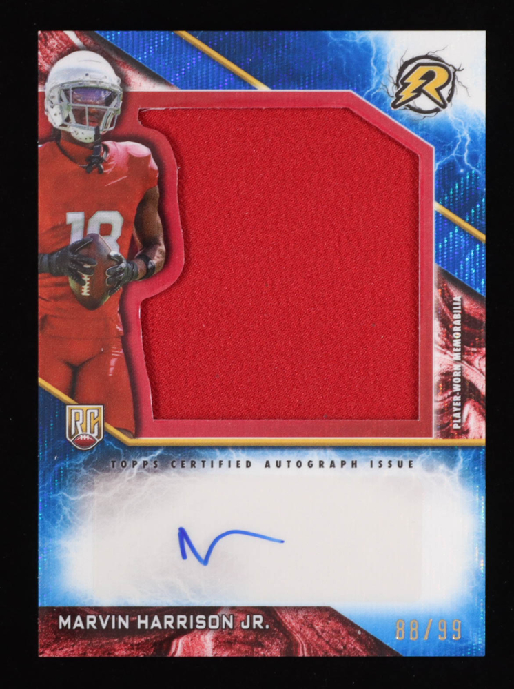 Marvin Harrison Jr. 2024 Topps Resurgence Resurgence Rookie Patch Autographs Blue Surge #RPAMH RC #88/99