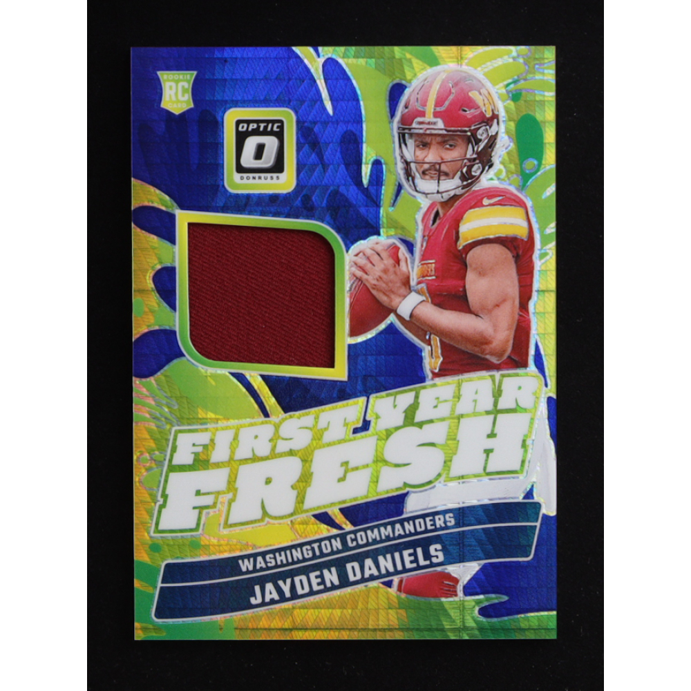Jayden Daniels 2024 Donruss Optic First Year Fresh Jerseys Blue Hyper #17 RC at PristineAuction.com