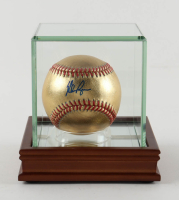 Nolan Ryan Signed Gold Leather Baseball with Display Case (PSA) at PristineAuction.com
