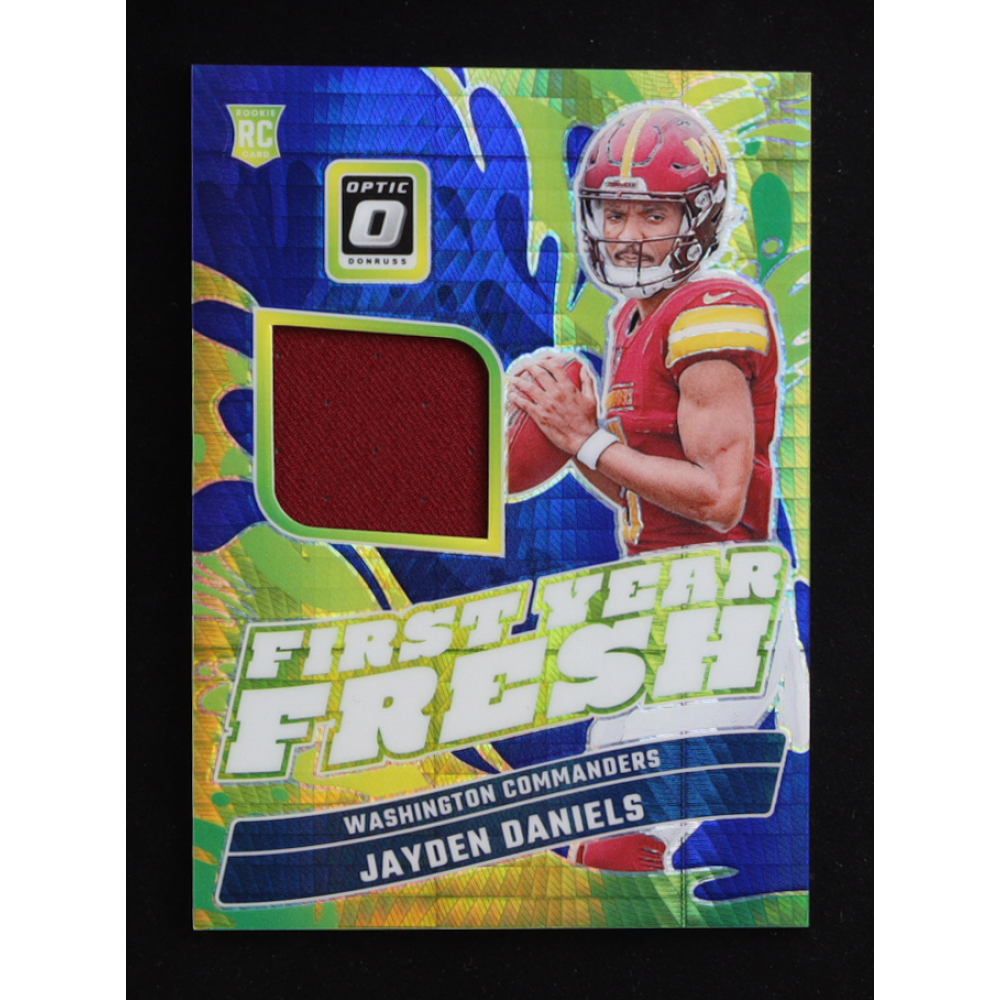 Jayden Daniels 2024 Donruss Optic First Year Fresh Jerseys Blue Hyper #17 RC at PristineAuction.com