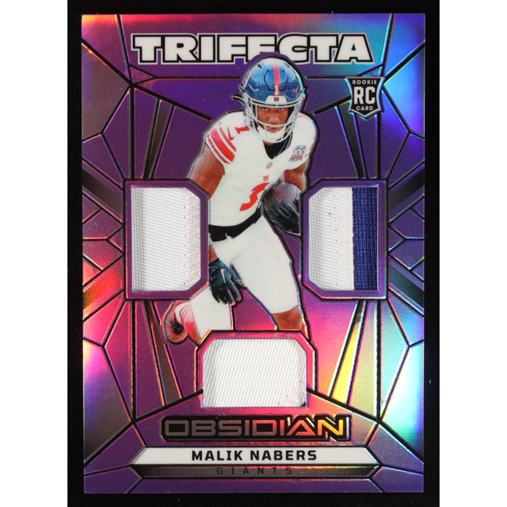 Malik Nabers 2024 Panini Obsidian Trifecta Swatches Purple #7 RC #12/49 at PristineAuction.com