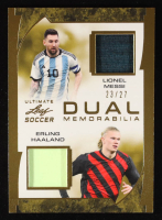 Lionel Messi / Erling Haaland 2022 Leaf Ultimate Dual Memorabilia Gold #UDM13 #23/27 at PristineAuction.com