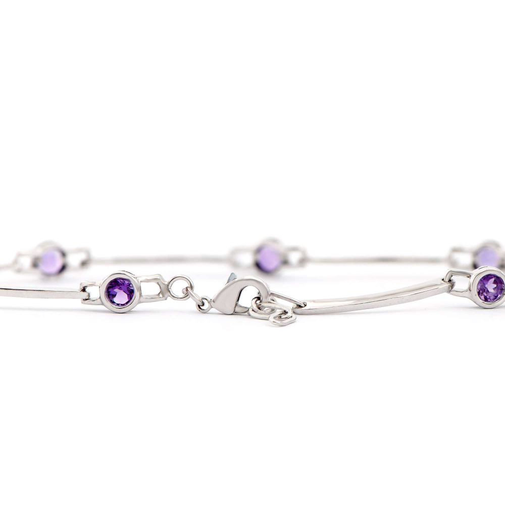 2.05 CTW Natural Amethyst Rhodium Plated Designer Bracelet 7.7" | Estimated Retail Value: $1,599 (AMG) at PristineAuction.com