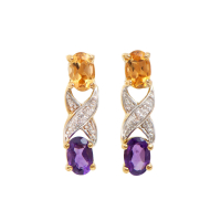 1.67 CTW Natural Amethyst, Citrine & Diamonds 18K Gold Plated Designer Earrings H-1, I3 | Estimated Value $1,219 (AMG) at PristineAuction.com
