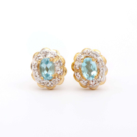 1.3 CTW Natural Blue Topaz & Diamonds 18K Gold Plated Designer Earrings | Estimated Retail Value: $1,289  (AMG) at PristineAuction.com