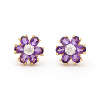 1.92 CTW Natural Amethyst & Diamonds 18K Gold Plated Designer Earrings H-I,  I3 | Estimated Value $1,189 (AMG) at PristineAuction.com