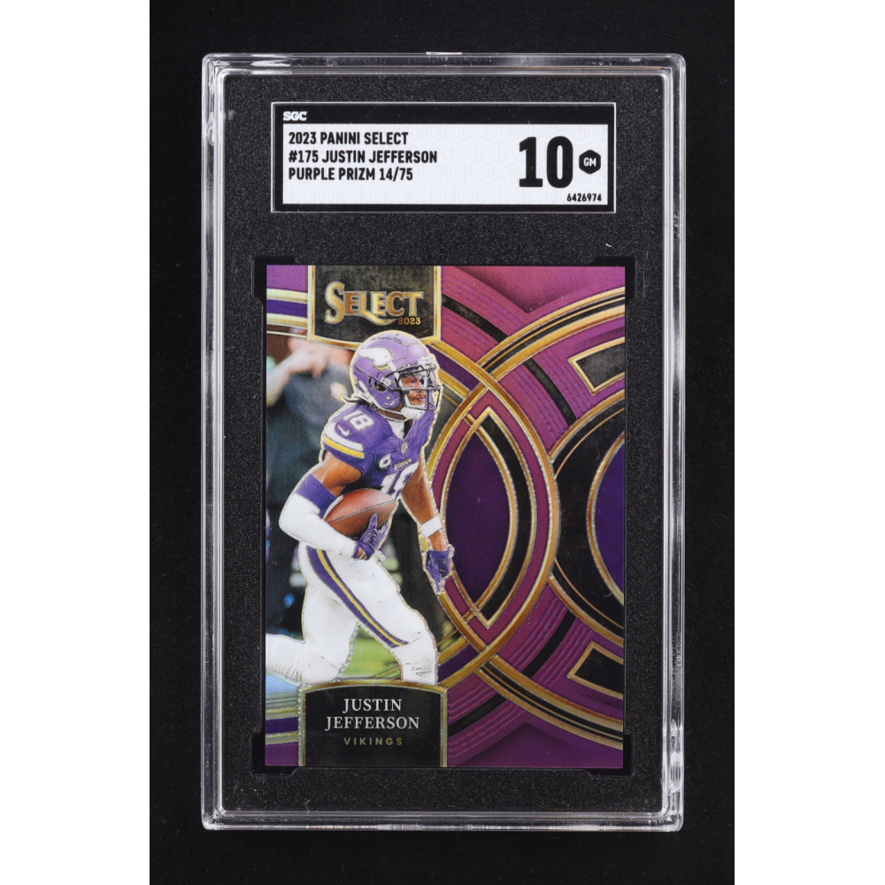 Justin Jefferson 2023 Select Prizm Purple #175 #14/75 (SGC 10) at PristineAuction.com