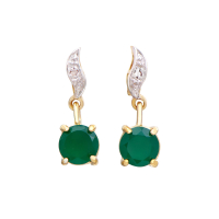 1.22 CTW Natural Green Agate & Diamonds 18K Gold Plated Designer Earrings H-I,  I3 | Estimated Value $1,199 (AMG) at PristineAuction.com