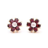 1.92 CTW Natural Garnets & Diamonds 18K Gold Plated Designer Earrings H-I,  I3 | Estimated Value $1,189 (AMG) at PristineAuction.com