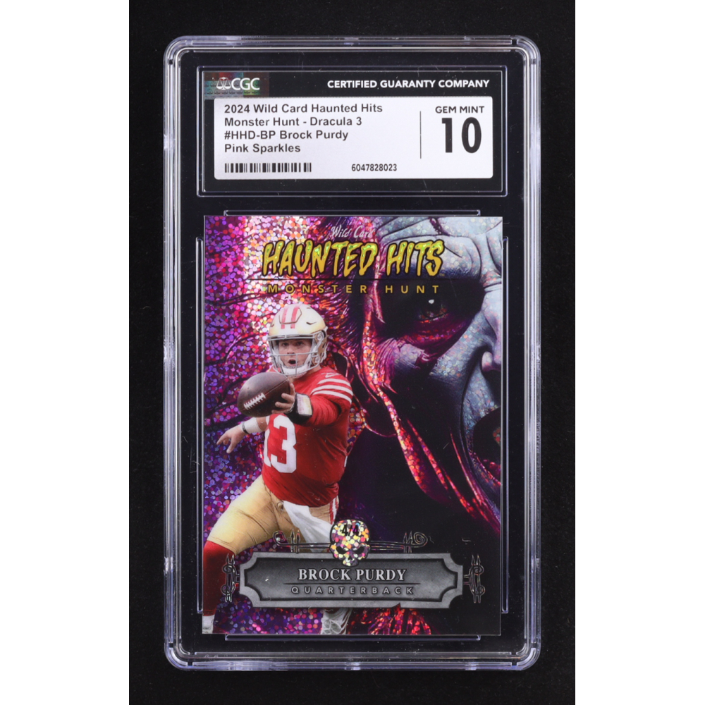 Brock Purdy 2024 Wild Card Haunted Hits Monster Hunt Dracula Pink Sparkles #HHDBP #4/4 (CGC 10) at PristineAuction.com