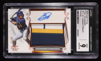 Jackson Chourio 2023 Leaf Trinity Patch Autographs Bronze #PA-JC1 #21/99 RC (CGC 9 | Auto 10) at PristineAuction.com