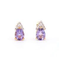 2.06 CTW Natural Amethyst & Diamonds 18K Gold Plated Designer Earrings | Estimated Retail Value: $1,299 (AMG) at PristineAuction.com
