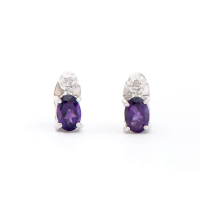 0.84 CTW Natural Amethyst & Diamonds Rhodium Plated Designer Earrings  H-I,  I3 | Estimated Retail Value: $1,269 (AMG) at PristineAuction.com