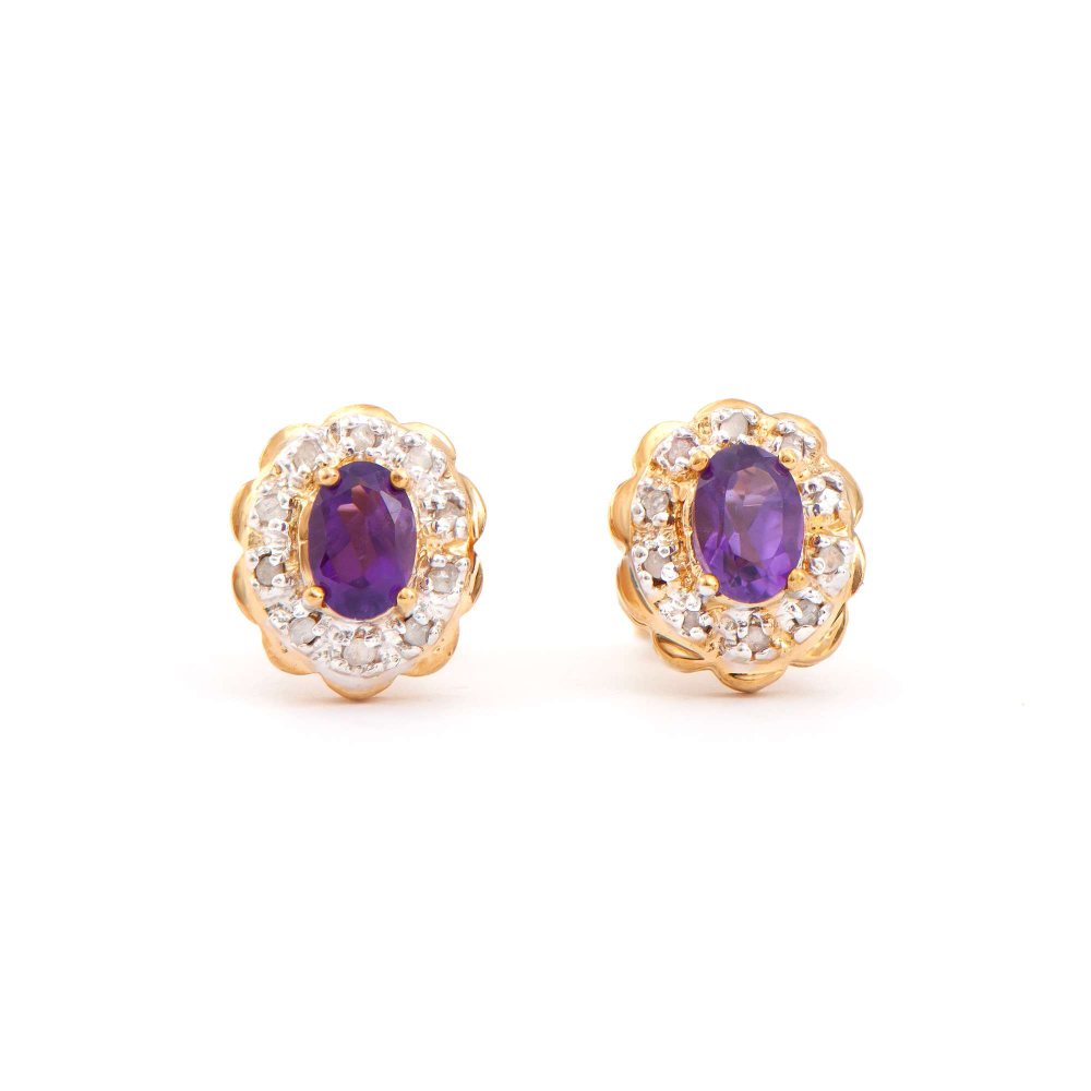 1.02 CTW Natural Amethyst & Diamonds 18K Gold Plated Designer Earrings | Estimated Retail Value: $1,239 (AMG) at PristineAuction.com