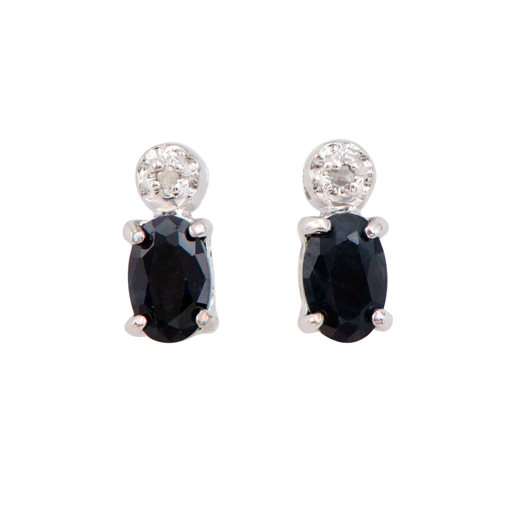 1.32 CTW Natural Sapphire & Diamonds Rhodium Plated Designer Earrings | Estimated Retail Value: $1,319 (AMG) at PristineAuction.com