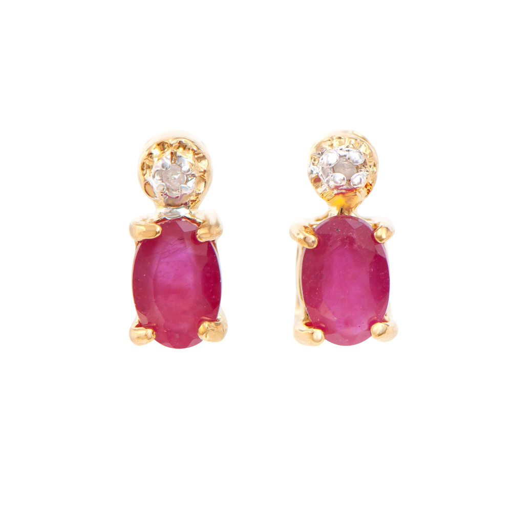 1.32 CTW Natural Ruby & Diamonds 18K Gold Plated Designer Earrings | Estimated Retail Value: $1,349 (AMG) at PristineAuction.com