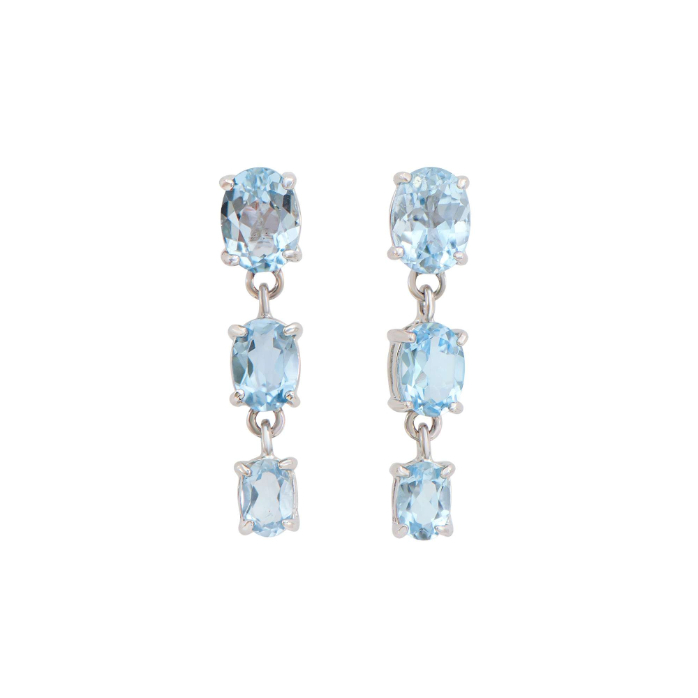 5.25 CTW Natural Blue Topaz Rhodium Plated Designer Earrings | Estimated Retail Value: $1,239 (AMG) at PristineAuction.com