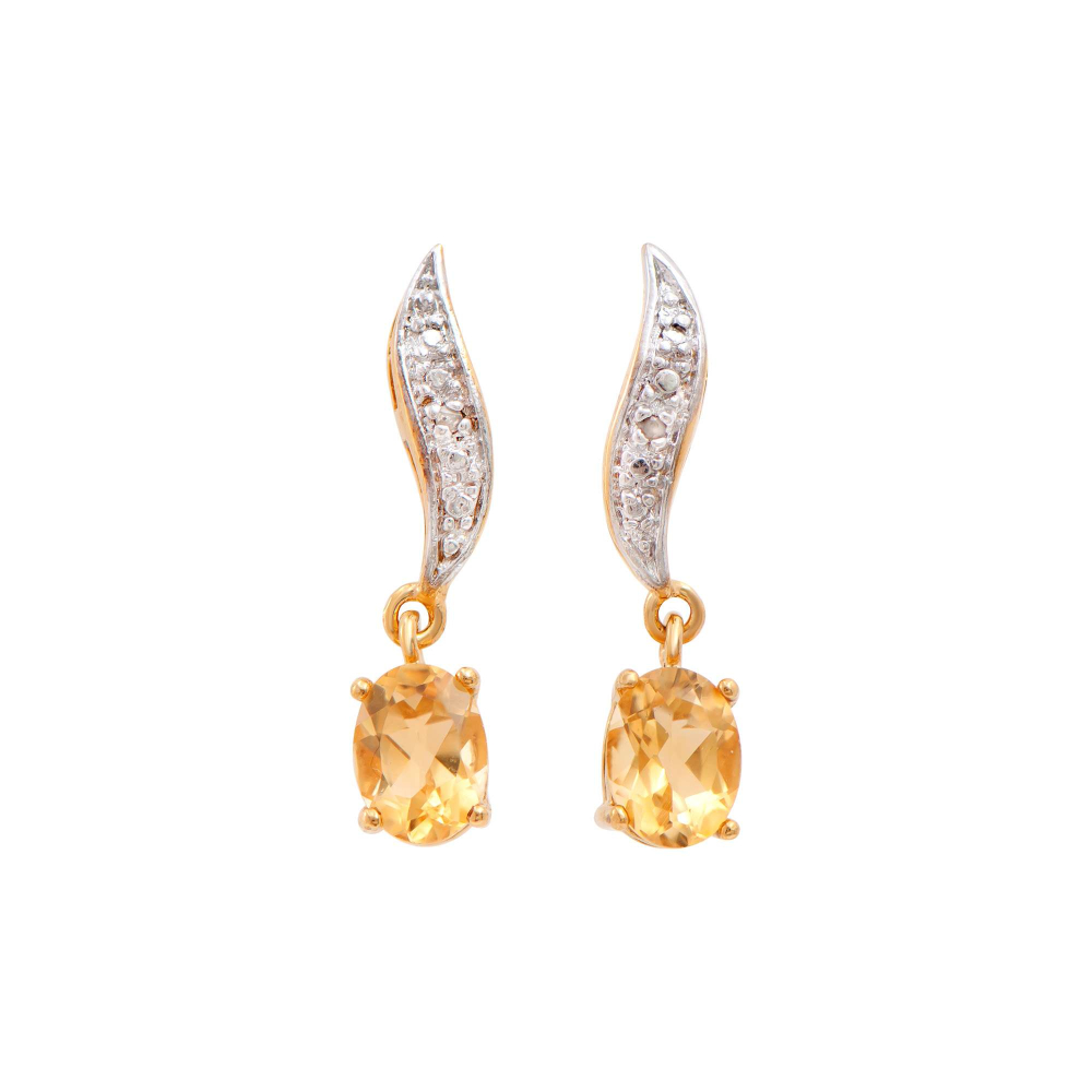 2.06 CTW Natural Citrine & Diamonds 18K Gold Plated Designer Earrings | Estimated Retail Value: $1,199 (AMG) at PristineAuction.com