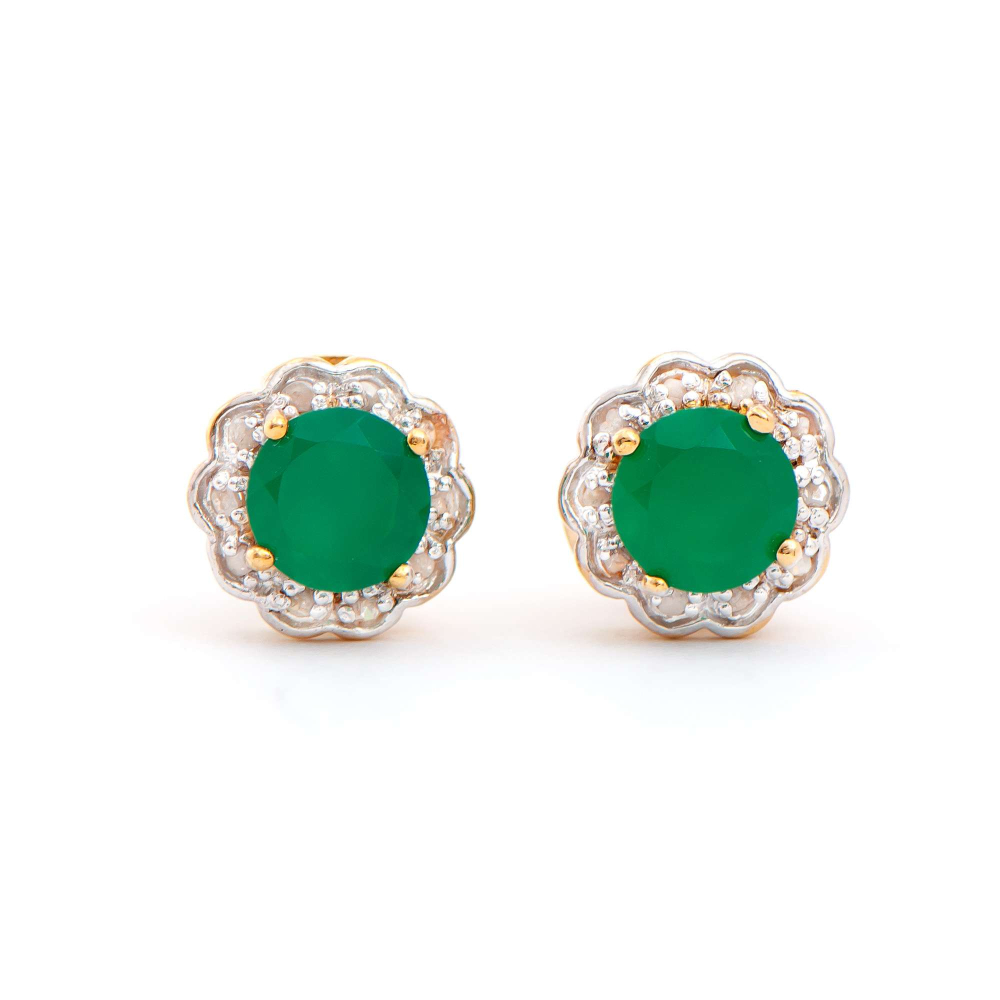 1.7 CTW Natural Green Agate & Diamonds 18K Gold Plated Designer Earrings | Estimated Retail Value: $1,189 (AMG) at PristineAuction.com