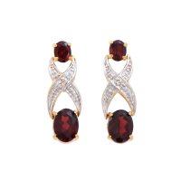 2.86 CTW Natural Garnet & Diamonds 18K Gold Plated Designer Earrings H-1, I3 | Estimated Retail Value: $1,259 (AMG) at PristineAuction.com