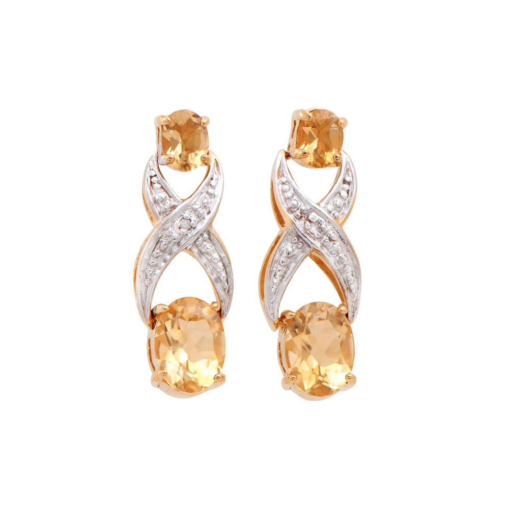 2.66 CTW Natural Citrine & Diamonds 18K Gold Plated Designer Earrings H-1, I3 | Estimated Retail Value: $1,269 (AMG) at PristineAuction.com