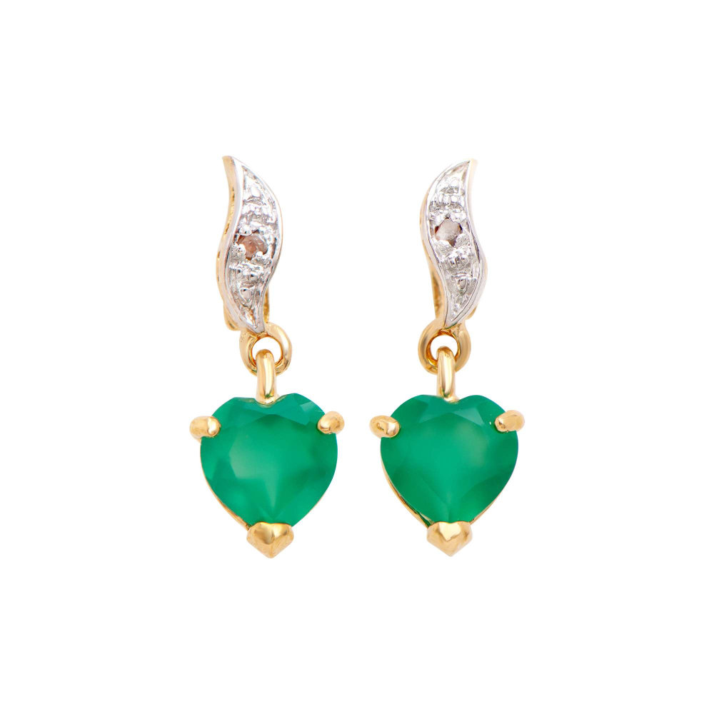 1.42 CTW Natural Green Agate & Diamonds 18K Gold Plated Designer Earrings | Estimated Retail Value: $1,249 (AMG) at PristineAuction.com