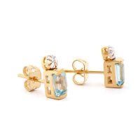 1.34 CTW Natural Blue Topaz & Diamonds 18K Gold Plated Designer Earrings  H-I,  I3 | Estimated Retail Value: $1,219 (AMG) at PristineAuction.com
