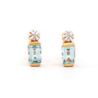 1.34 CTW Natural Blue Topaz & Diamonds 18K Gold Plated Designer Earrings | Estimated Retail Value: $1,219 (AMG) at PristineAuction.com