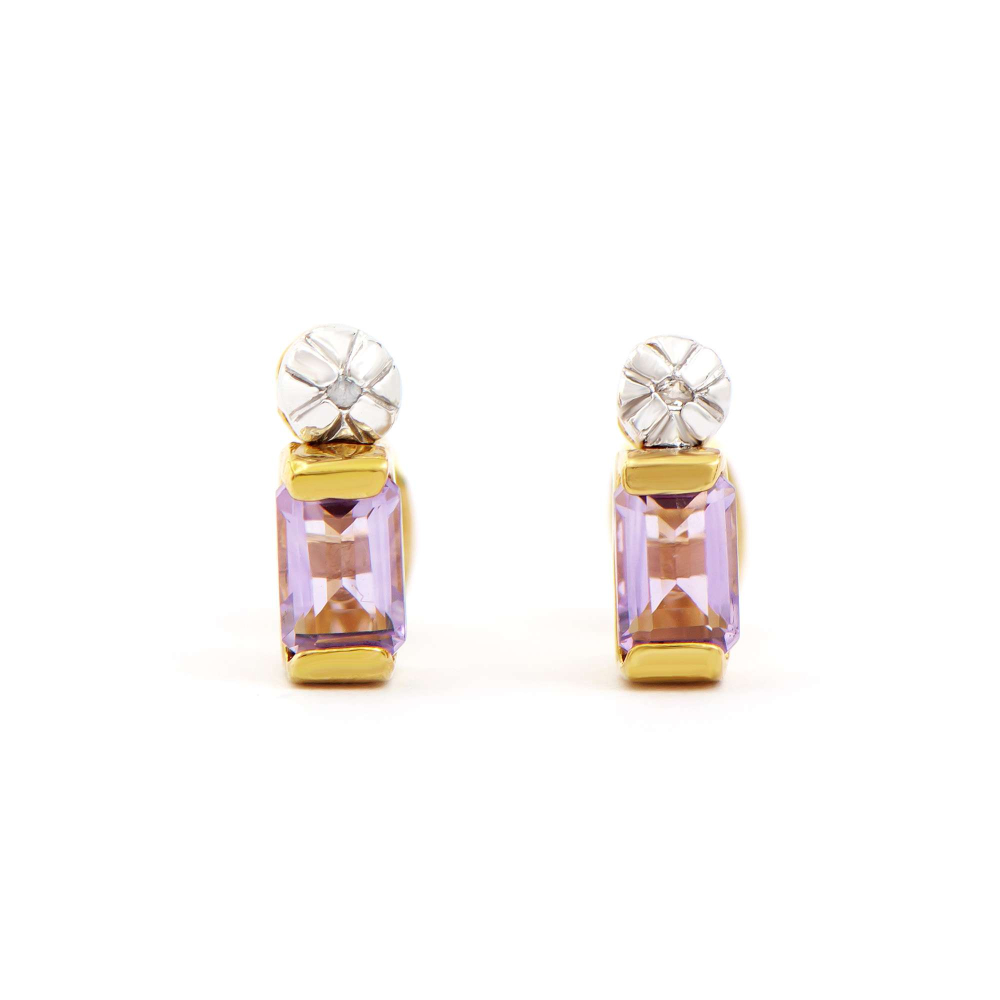 1.04 CTW Natural Amethyst & Diamonds 18K Gold Plated Designer Earrings  H-I,  I3 | Estimated Retail Value: $1,239 (AMG) at PristineAuction.com