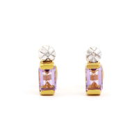 1.04 CTW Natural Amethyst & Diamonds 18K Gold Plated Designer Earrings  H-I,  I3 | Estimated Retail Value: $1,239 (AMG) at PristineAuction.com