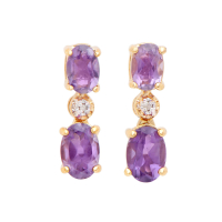 2.22 CTW Natural Amethyst & Diamonds 18K Gold Plated Designer Earrings H-1, I3 | Estimated Value $1,199 (AMG) at PristineAuction.com
