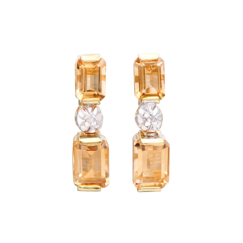 3.07 CTW Natural Citrine & Diamonds 18K Gold Plated Designer Earrings H-1, I3 | Estimated Value $1,209 (AMG) at PristineAuction.com