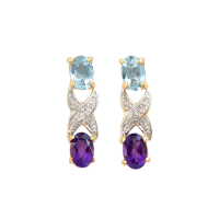 1.77 CTW Natural Amethyst, Blue Topaz & Diamonds 18K Gold Plated Designer Earrings H-1, I3 | Estimated Value $1,229 (AMG) at PristineAuction.com