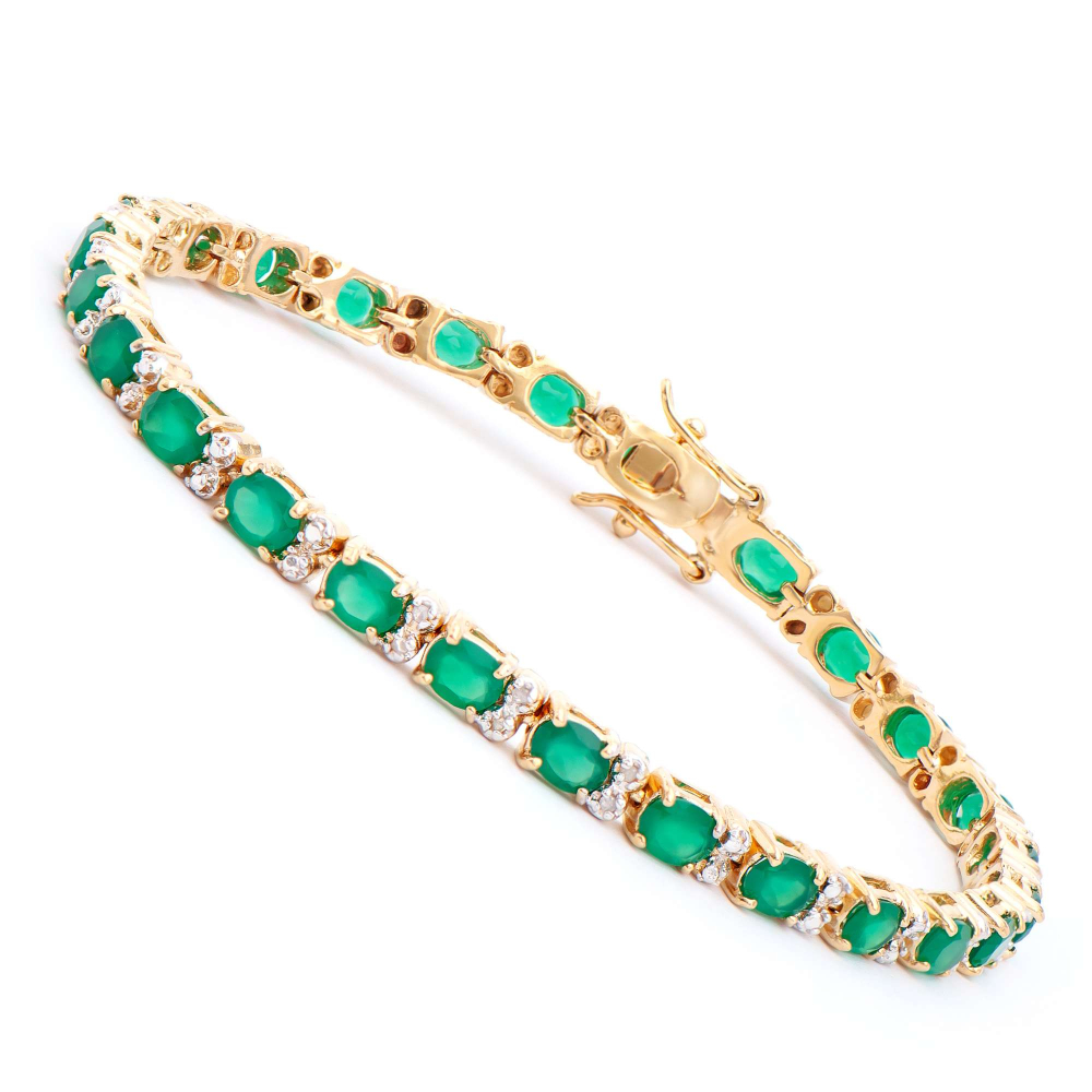 9.05 CTW Natural Green Agate & Diamonds 18K Gold Plated Designer Bracelet 7.8 in | Estimated Retail Value: $1,879 (AMG) at PristineAuction.com