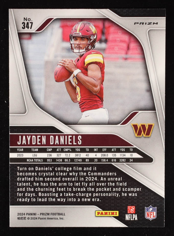 Jayden Daniels 2024 Panini Prizm Prizms Orange Disco #347 RC at PristineAuction.com Jayden Daniels 2024 Panini Prizm Prizms Orange Disco #347 RC at PristineAuction.com
