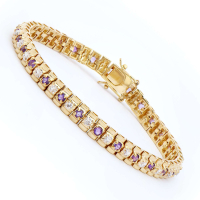 2.05 CTW Natural Amethyst & Diamonds 18K Gold Plated Designer Bracelet H-I,  I3 | Estimated Retail Value: $1,799 (AMG) at PristineAuction.com
