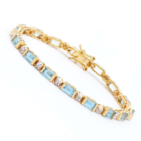 11.36 CTW Natural Blue Topaz & Diamonds 18K Gold Plated Designer Bracelet  H-I,  I3 | Estimated Retail Value: $1,749 (AMG) at PristineAuction.com