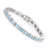 13.55 CTW Natural Blue Topaz Rhodium Plated Designer Bracelet | Estimated Retail Value: $1,899 (AMG) at PristineAuction.com