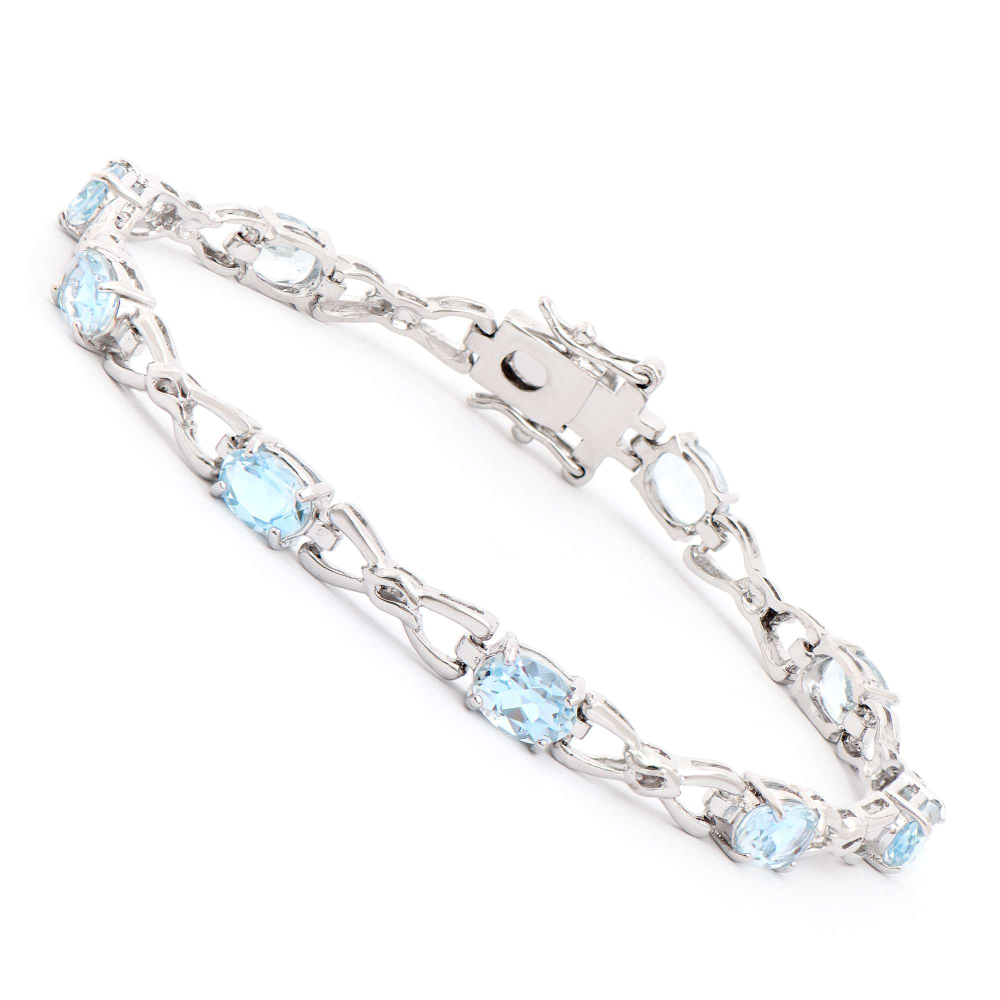 8.55 CTW Natural Blue Topaz Rhodium Plated Designer Bracelet 7.6 in  | Estimated Retail Value: $1,789 (AMG) at PristineAuction.com