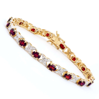7.34 CTW Natural Garnet & Diamonds 18K Gold Plated Designer Bracelet 7.8 in  H-I,  I3 | Estimated Retail Value: $1,999 (AMG) at PristineAuction.com