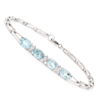 2.83 CTW Natural Blue Topaz & Diamonds Rhodium Plated Designer Bracelet 7.5 in  H-I,  I3 | Estimated Retail Value: $1,749 (AMG) at PristineAuction.com