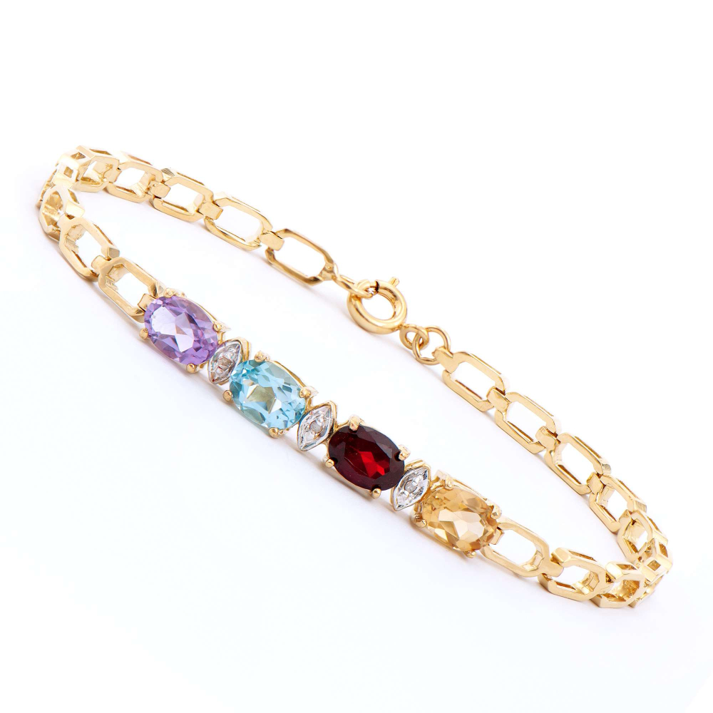 3.85 CTW Natural Multi Color Gemstones 18K Gold Plated Designer Bracelet with .03 Carats of Natural Diamond  H-I,  I3 | Estimated Retail Value: $1,949 (AMG) at PristineAuction.com