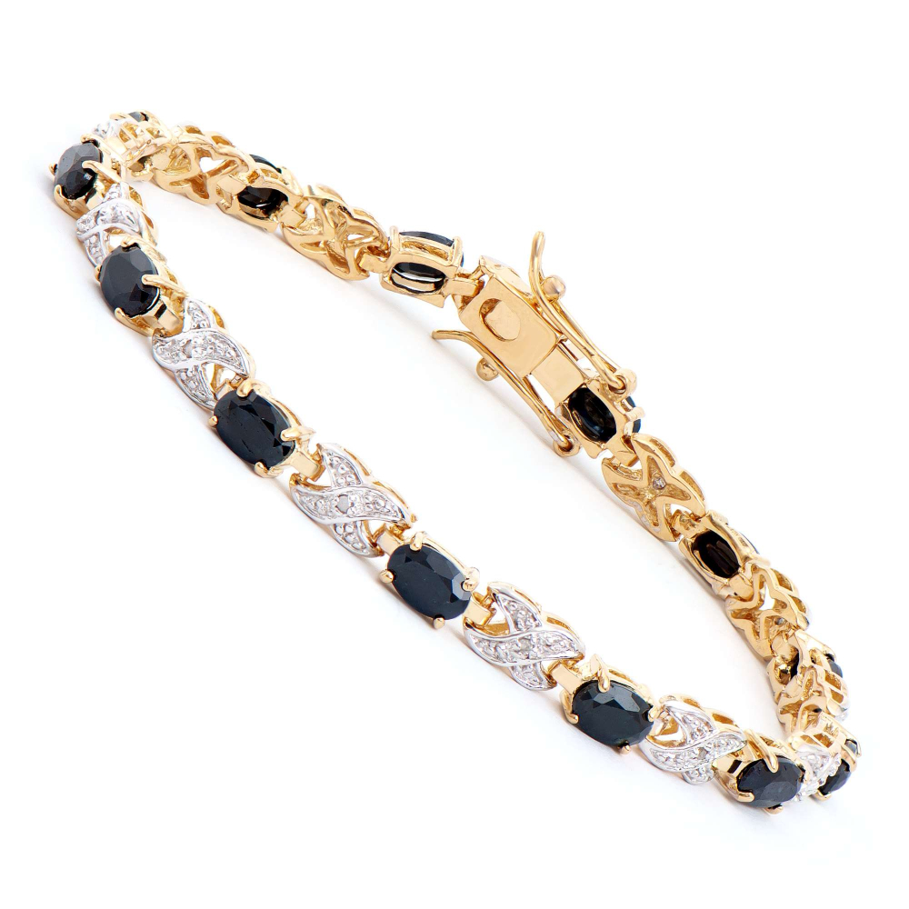 8.36 CTW Natural Sapphire & Diamonds 18K Gold Plated Designer Bracelet 7.5 in | Estimated Retail Value: $2,049 (AMG) at PristineAuction.com