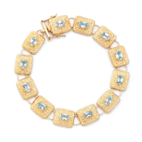 6.55 CTW Natural Blue Topaz Antique Style 18K Gold Designer Bracelet 7.75 in  | Estimated Retail Value: $2,049 (AMG) at PristineAuction.com
