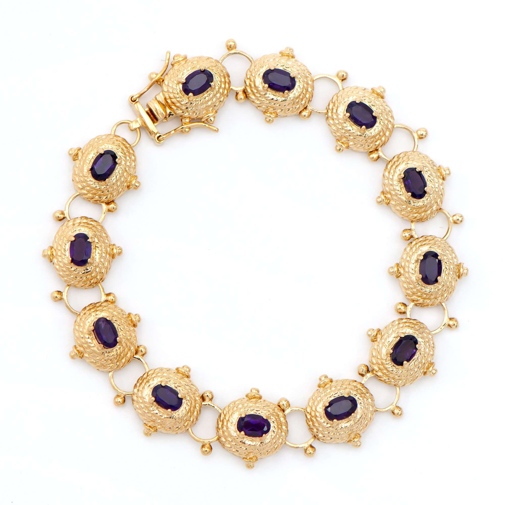 5.05 CTW Natural Amethyst Antique Style 18K Gold Designer Bracelet 8" | Estimated Retail Value: $2,059 (AMG) at PristineAuction.com