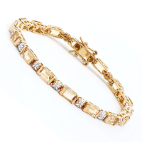 8.54 CTW Natural Citrine & Diamonds 18K Gold Plated 7.4" Designer Bracelet  H-I,  I3 | Estimated Value $2,049 (AMG) at PristineAuction.com