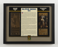 1981 Super Bowl XV Commemorative Card with 22KT Gold Ticket Custom Framed Display With Official Super Bowl XV Pin at PristineAuction.com
