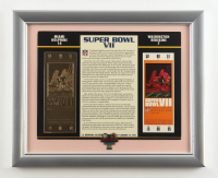 1973 Super Bowl VII Commemorative Card with 22KT Gold Ticket Custom Framed Display With Official Super Bowl VII Pin at PristineAuction.com