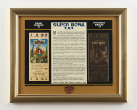 1996 Super Bowl XXX Commemorative Card with 22KT Gold Ticket Custom Framed Display With Official Super Bowl XXX Pin at PristineAuction.com